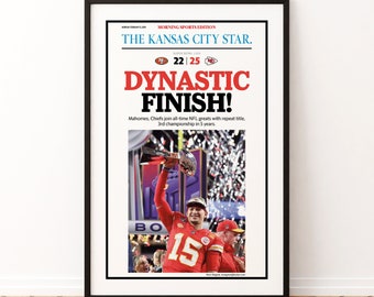 2024 Super Bowl LVIII - DYNASTIC FINISH! - , Kansas City Chiefs Poster, Framed Print, Sports Poster, Gift For Football Fan, Newspaper Poster