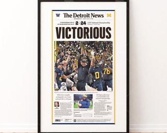 2024 National Champions - VICTORIOUS, Michigan Wolverines Poster, Framed Print, Sports Poster, Gift For Football Fan, Newspaper Poster