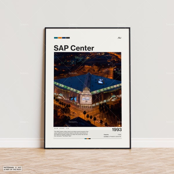 SAP Center Poster, San Jose Sharks Poster Print, NHL Arena Poster, Sports Poster,  Mid Century Modern, Hockey Fan Gift Print