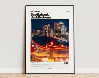 Scotiabank Saddledome Poster, Calgary Flames Poster Print, NHL Arena Poster, Sports Poster,  Mid Century Modern, Hockey Fan Gift Print