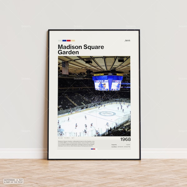 Madison Square Garden Poster, New York Rangers Poster Print, NHL Arena Poster, Sports Poster,  Mid Century Modern, Hockey Fan Gift Print