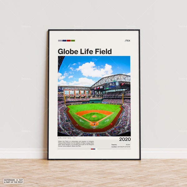 Globe Life Field Poster, Texas Rangers Poster Print, MLB Stadium Poster, Sports Poster,  Mid Century Modern, Baseball Fan Gift Print