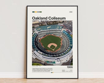 Oakland Coliseum poster, Oakland Athletics poster print, MLB Stadium poster, sportposter, halverwege de eeuw modern, honkbalfan cadeau print