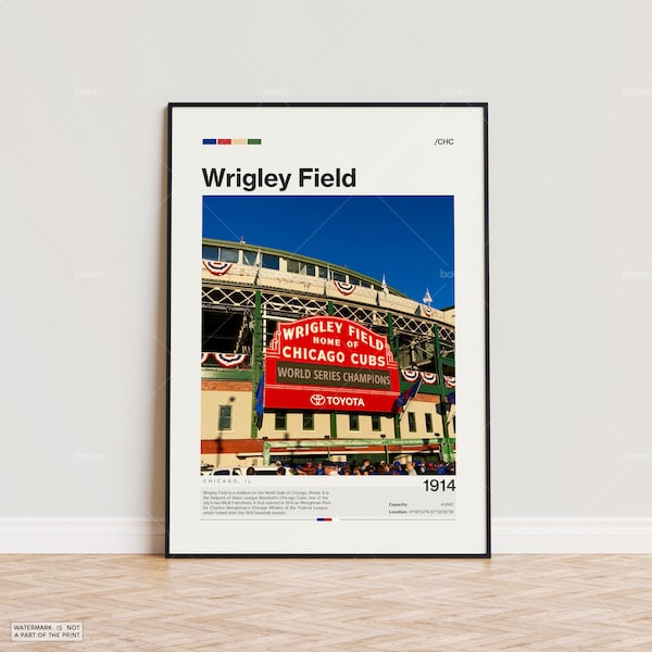 Wrigley Field Poster, Chicago Cubs Poster Print, MLB Stadium Poster, Sports Poster,  Mid Century Modern, Baseball Fan Gift Print