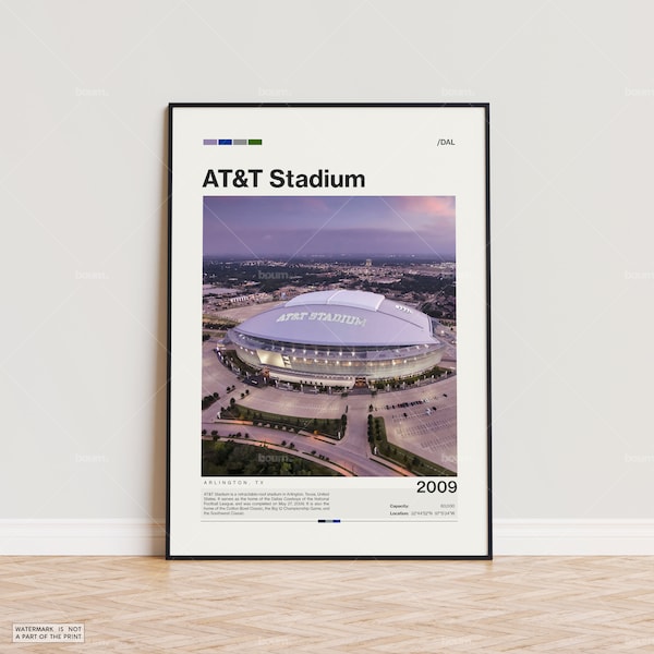 AT&T Stadium Poster, Dallas Cowboys Poster Print, NFL Stadium Poster, Sports Poster,  Mid Century Modern, Football Fan Gift Print