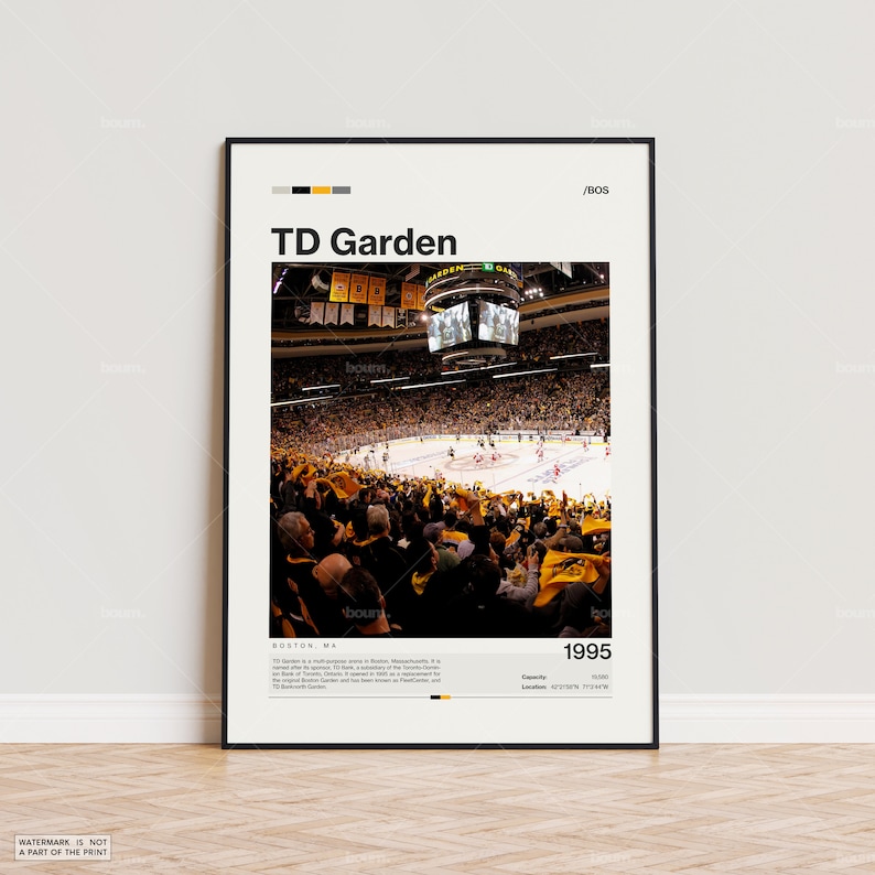 TD Garden Poster, Boston Bruins Poster Print, NHL Arena Poster, Sports Poster, Mid Century ...