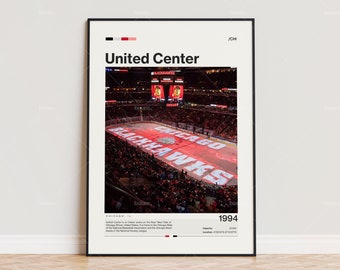 United Center Poster, Chicago Blackhawks Poster Print, NHL Arena Poster, Sports Poster,  Mid Century Modern, Hockey Fan Gift Print