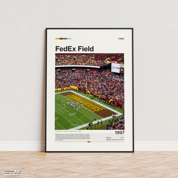 FedEx Field Poster, Washington Commanders Poster Print, NFL Stadium Poster, Sports Poster,  Mid Century Modern, Football Fan Gift Print