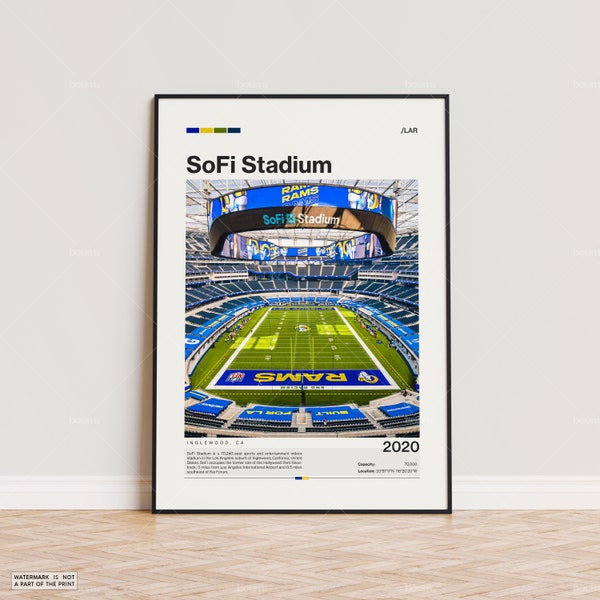 SoFi Stadium Poster, Los Angeles Rams Poster Print, NFL Stadium Poster, Sports Poster,  Mid Century Modern, Football Fan Gift Print