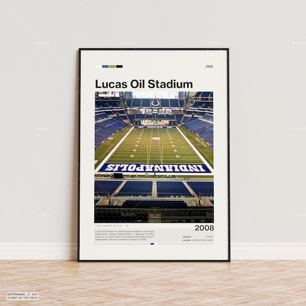 Affiche du stade Lucas Oil, impression d'affiche des Colts d'Indianapolis, affiche du stade de la NFL, affiche de sport, impression moderne du milieu du siècle, cadeau de fan de football