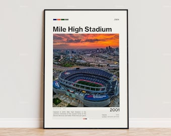 Mile High Stadium Poster, Denver Broncos Poster Print, NFL Stadium Poster, Sports Poster,  Mid Century Modern, Football Fan Gift Print