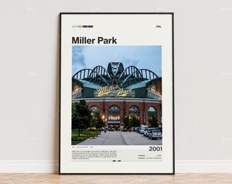 Miller Park Poster, Milwaukee Brewers Poster Print, MLB Stadium Poster, Sports Poster,  Mid Century Modern, Baseball Fan Gift Print
