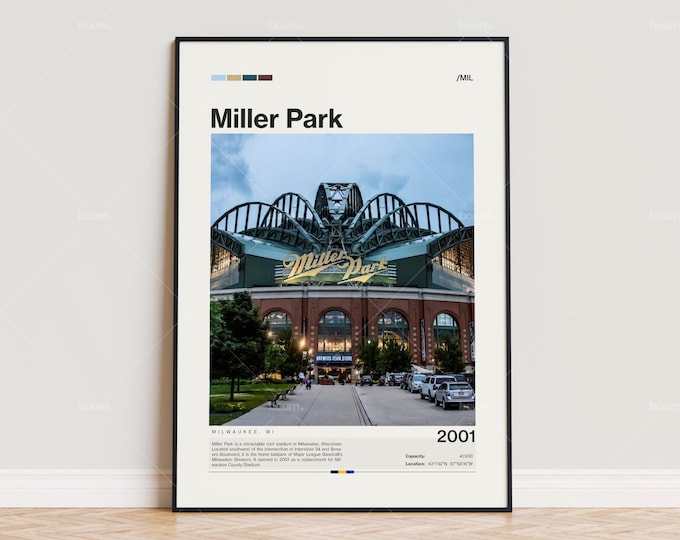 Vintage Print of Miller Park Seating Chart Milwaukee Brewers Baseball ...