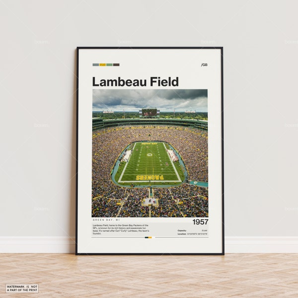 Lambeau Field Poster, Green Bay Packers Poster Print, NFL Stadium Poster, Sports Poster,  Mid Century Modern, Football Fan Gift Print
