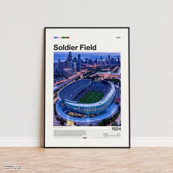 Soldier Field Poster, Chicago Bears Poster Print, NFL Stadium Poster, Sports Poster,  Mid Century Modern, Football Fan Gift Print
