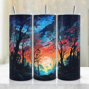 Alcohol Ink Sunset 20oz Sublimation Tumbler Designs, Galaxy 9.2 x 8.3” Straight Skinny Tumbler Wrap PNG, Sublimation Design PNG