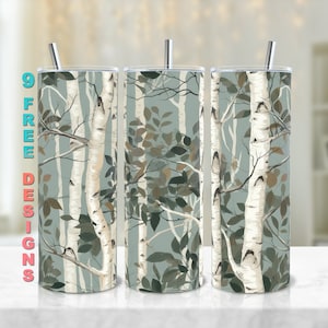 SEAMLESS Birch Forest Tumbler Wrap Nature Sublimation Design Minimalistic White Trees  -  PNG Instant Download