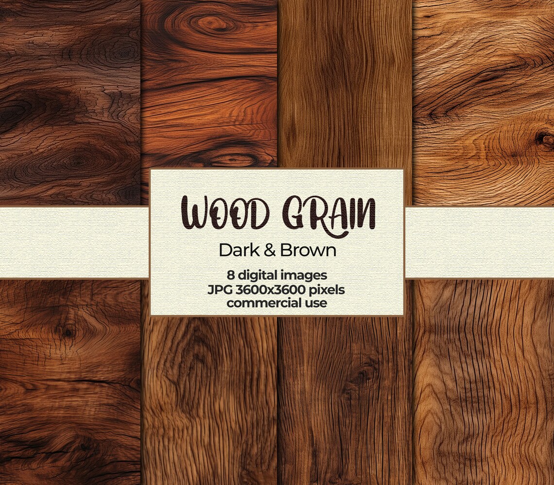 8 Pack Brown Wood Grain Digital Paper | Seamless Wood Texture Scrapbook ...
