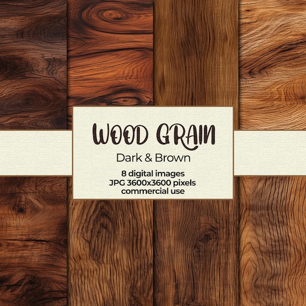 8 Pack Brown Wood Grain Digital Paper | Seamless Wood Texture Scrapbook Paper, Wood Backgrounds | Printable Scrapbook Paper PNG Download