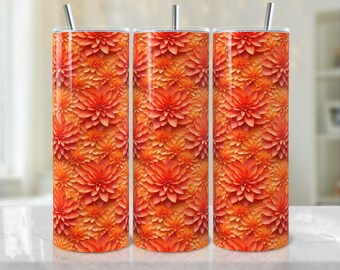 Orange Blumen Tumbler Wrap: 3D Sublimations Design (Digitaler Download)