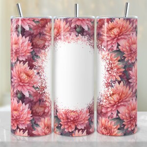 Custom Chrysanthemum Tumbler Design - Seamless Splatter Floral Print Wrap - 2024 PNG