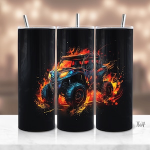 Flaming SxS Tumbler Wrap - UTV Tumbler Sublimation Design - Off Road RZR - Instant Download