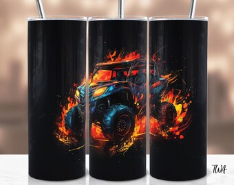 Flaming SxS Tumbler Wrap - UTV Tumbler Sublimation Design - Off Road RZR - Instant Download