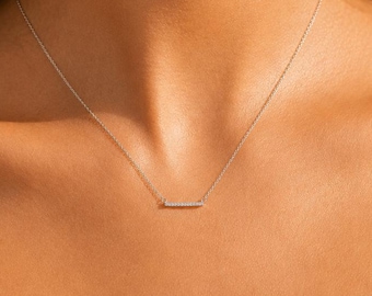 14K Gold Diamant Bar Halskette