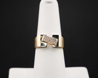 14K Gold Pavé Rectangle Diamond Ring