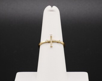 14K Gold Diamond Cross Ring