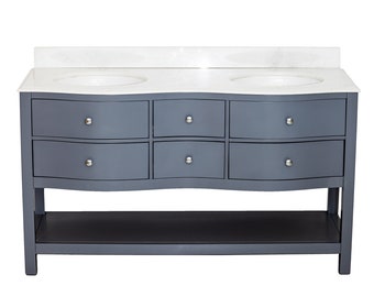 Marble Top Double Sink Drawer Vanity Unit