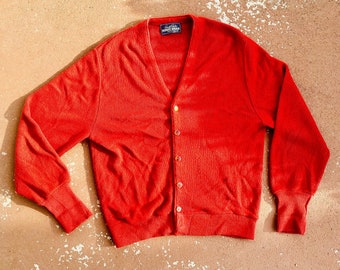 Vintage 1970s Arnold Palmer Knit Cardigan, Burnt Orange Color, Size Large, Made in USA, Robert Bruce Brand. Mr. Rogers Sweater