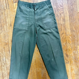 Vintage 1980s OG-507 Military Fatigue Trousers, Size 30x27, Olive Green Pants, Made in USA