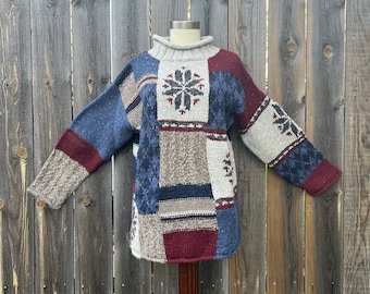 Vintage 90s American Eagle Wool Blend Sweater, Geometric Cable Knit, S/M