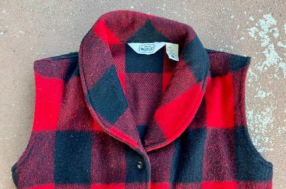 Vintage Woolrich Red and Black Plaid Cropped Vest… - image 4