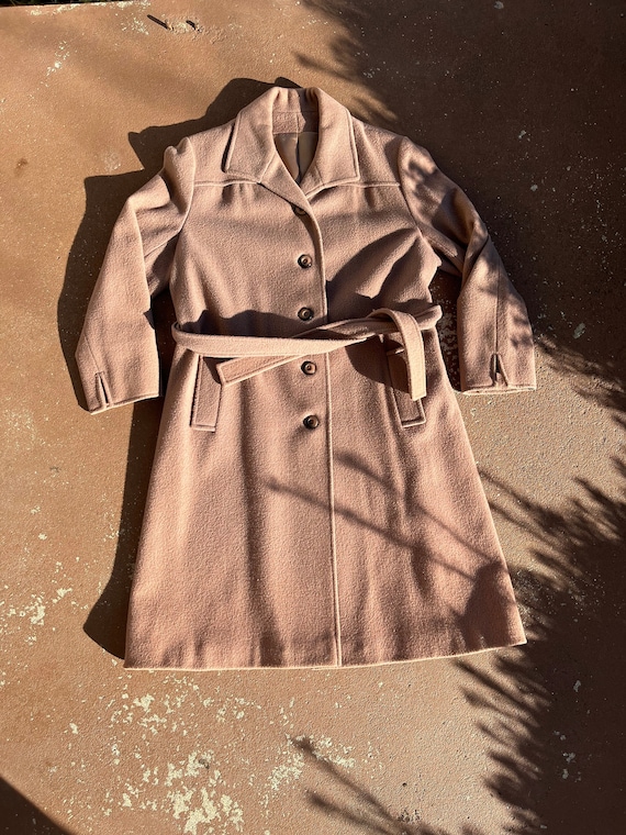 Vintage Women's Light Brown Wool Belted Coat, Siz… - image 1