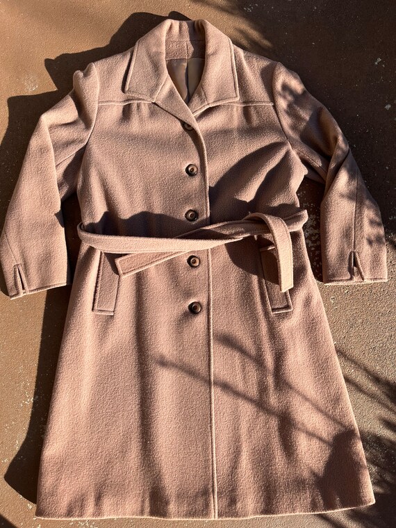 Vintage Women's Light Brown Wool Belted Coat, Siz… - image 2