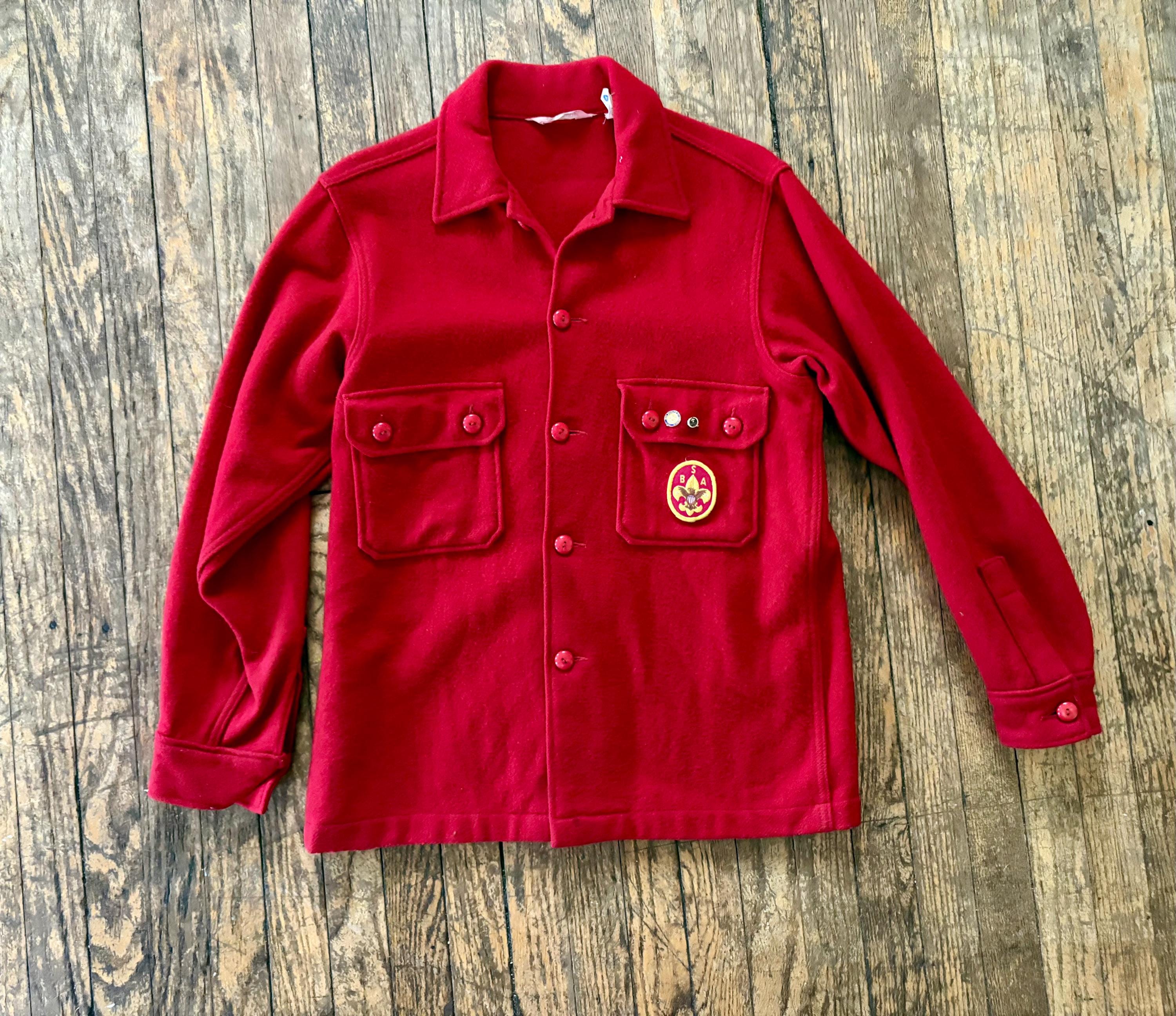 Vintage 1990s Red Wool Boy Scout Shirt Jacket, Size Medium/large