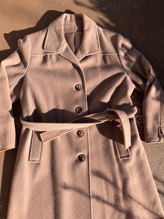 Vintage Women's Light Brown Wool Belted Coat, Siz… - image 9