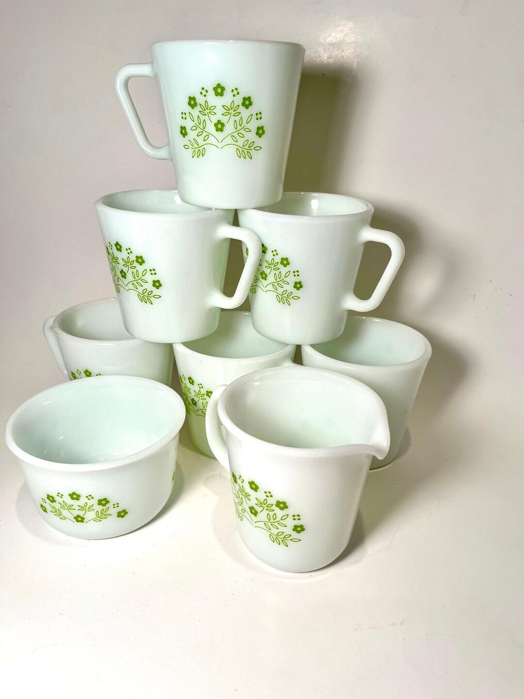 Vintage Pyrex Green Honeydew Coffee and Tea Set 4 Coffee Mugs Etsy