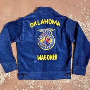 Vintage 1980s FFA Corduroy Jacket, Size Small, Chain Stitch Patch, Future Farmers of America, Cropped Blue Cotton Jacket