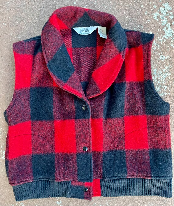 Vintage Woolrich Red and Black Plaid Cropped Vest… - image 9