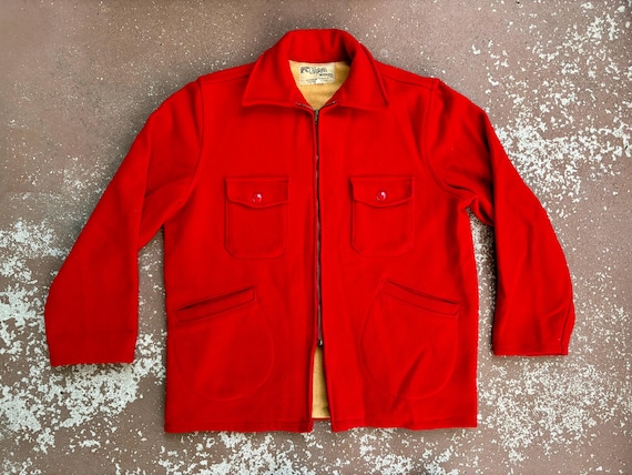 Chippewa, Vintage 1950s Chippewa Woolen Hunting Jacket: Red Wool Field Coat, Size Large (44), Traverse Bay Woolen Co.