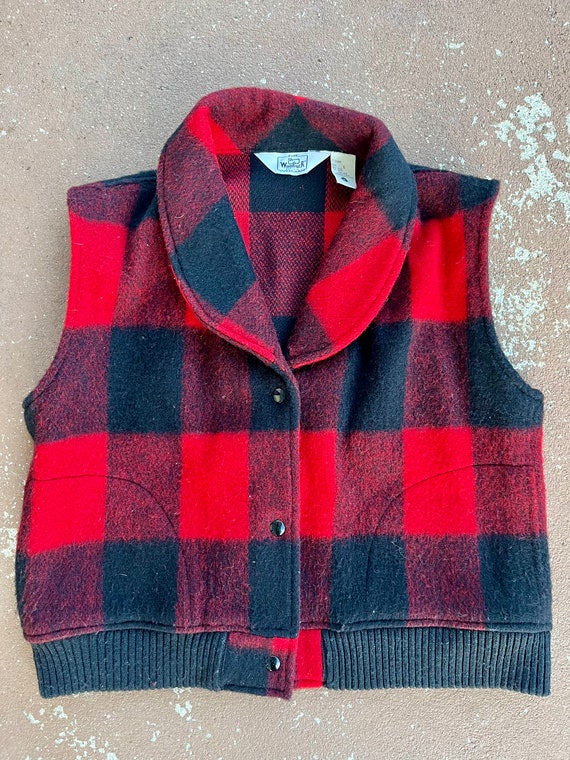 Vintage Woolrich Red and Black Plaid Cropped Vest… - image 10