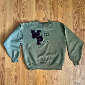 Vintage Khaki Winter Park Letterman Varsity Sweatshirt, Size Large, Vintage Crewneck