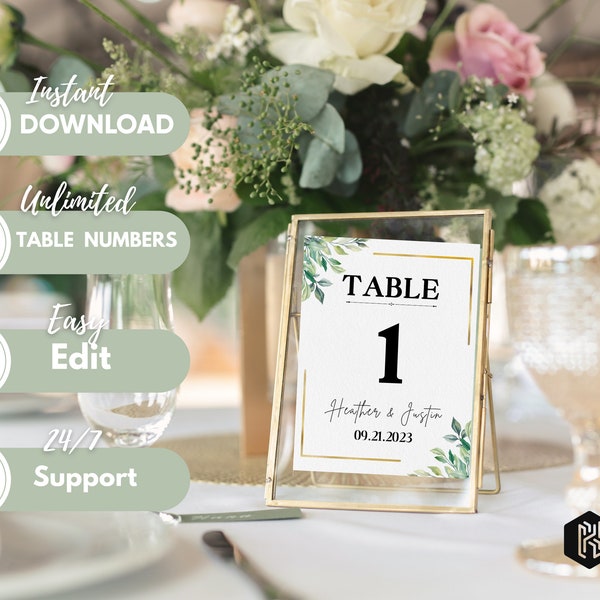 Editable Eucalyptus Wedding Table Number Template, INSTANT Download, DIY, Printable table Number template wedding planner