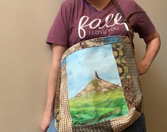 Chimney rock tote bag made from canvas art