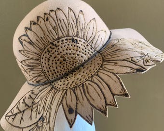 Burned sunflower floppy felt hat