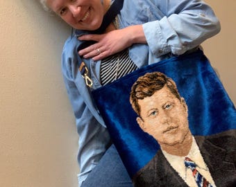 JFK Upcycled Tote Bag by shedoredo patriotic bag America bag Statue of Liberty tote bag