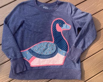 Goose  applique sweatshirt upcycled large